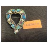 Florenza Heart-Shaped Gemstone Brooch, Lot of Rhinestone Brooches - Vintage Costume Jewelry Set