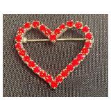 Florenza Heart-Shaped Gemstone Brooch, Lot of Rhinestone Brooches - Vintage Costume Jewelry Set