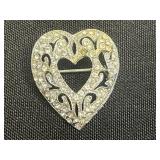 Florenza Heart-Shaped Gemstone Brooch, Lot of Rhinestone Brooches - Vintage Costume Jewelry Set