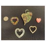 VTG Heart Shaped Brooch Lot - Pink Heart Pin, Gemstone & Rhinestones, too!