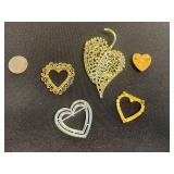 VTG Heart Shaped Brooch Lot - Pink Heart Pin, Gemstone & Rhinestones, too!