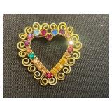 VTG Heart Shaped Brooch Lot - Pink Heart Pin, Gemstone & Rhinestones, too!