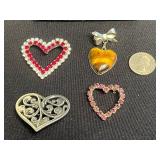 Silver-Tone Jewelry Heart Set: w Red Rhinestone Brooch, Amber Tiger