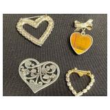 Silver-Tone Jewelry Heart Set: w Red Rhinestone Brooch, Amber Tiger