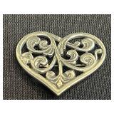 Silver-Tone Jewelry Heart Set: w Red Rhinestone Brooch, Amber Tiger