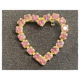 Silver-Tone Jewelry Heart Set: w Red Rhinestone Brooch, Amber Tiger