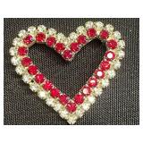 Silver-Tone Jewelry Heart Set: w Red Rhinestone Brooch, Amber Tiger
