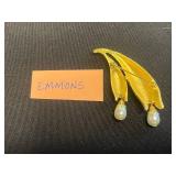 Emmons Brooch w Gold-Tone Heart Charm Jewelry Set: Bracelet, Earrings & Pin