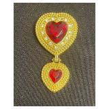 Assorted Heart Jewelry Set w Heart Pendant Necklace, Cuff Links, Betty Crocker Pin, Victoria Secret Red Heart Brooch, Cat Pin on Roller Skates