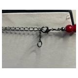Vintage Silver-Tone Charm Bracelet Jewelry Set w Red Bead Necklace - Inc Mary & Her Little Lambs Bracelet
