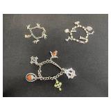 Vintage Silver-Tone Charm Bracelet Jewelry Set w Red Bead Necklace - Inc Mary & Her Little Lambs Bracelet