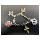 Vintage Silver-Tone Charm Bracelet Jewelry Set w Red Bead Necklace - Inc Mary & Her Little Lambs Bracelet