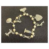 Vintage Silver-Tone Charm Bracelet Jewelry Set w Red Bead Necklace - Inc Mary & Her Little Lambs Bracelet