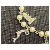 Vintage Silver-Tone Charm Bracelet Jewelry Set w Red Bead Necklace - Inc Mary & Her Little Lambs Bracelet
