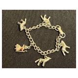 Vintage Silver-Tone Charm Bracelet Jewelry Set w Red Bead Necklace - Inc Mary & Her Little Lambs Bracelet