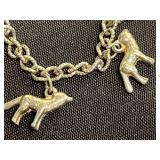 Vintage Silver-Tone Charm Bracelet Jewelry Set w Red Bead Necklace - Inc Mary & Her Little Lambs Bracelet