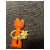 Ayrn Yellow Cat Figure Pin & Avon Gold Cat Looking in Fish Bowl & Cool Misc Cat Pins & Brooches