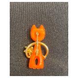 Ayrn Yellow Cat Figure Pin & Avon Gold Cat Looking in Fish Bowl & Cool Misc Cat Pins & Brooches
