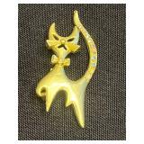 Gold-Tone Cat Pin Set with Rhinestones and Moveable Tail - Vintage Costume Jewelry