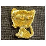 Gold-Tone Cat Pin Set with Rhinestones and Moveable Tail - Vintage Costume Jewelry