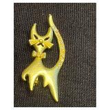Gold-Tone Cat Pin Set with Rhinestones and Moveable Tail - Vintage Costume Jewelry