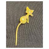 Gold-Tone Cat Pin Set with Rhinestones and Moveable Tail - Vintage Costume Jewelry