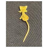 Gold-Tone Cat Pin Set with Rhinestones and Moveable Tail - Vintage Costume Jewelry