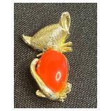 Gold-Tone Cat Pin Set with Rhinestones and Moveable Tail - Vintage Costume Jewelry