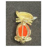 Gold-Tone Cat Pin Set with Rhinestones and Moveable Tail - Vintage Costume Jewelry