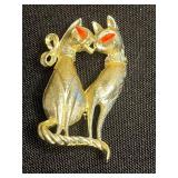 Vintage Gold-Tone Cat/Feline/Kitty Pins w Rhinestones