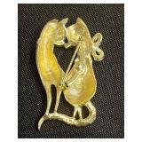 Vintage Gold-Tone Cat/Feline/Kitty Pins w Rhinestones