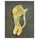 VTG Gold-Tone Chain Necklace with Ivory Like Tooth Pendant & Assorted Enamel Pins & Shell Earrings