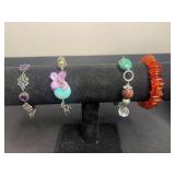 925 Turquoise Pendant on Heavy Silver Tone Necklace. w Amethyst Charm, Coral Bead Bracelet & More!