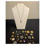 Huge Lot of Assorted Vintage Gold-Tone Jewelry: Pendants, Charms & Green Gem Pendant