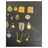 Huge Lot of Assorted Vintage Gold-Tone Jewelry: Pendants, Charms & Green Gem Pendant