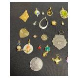 Huge Lot of Assorted Vintage Gold-Tone Jewelry: Pendants, Charms & Green Gem Pendant