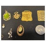 Huge Lot of Assorted Vintage Gold-Tone Jewelry: Pendants, Charms & Green Gem Pendant