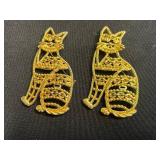 Vintage Gold-Tone Filigree Cat Pins Inc KIM & JJ