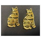 Vintage Gold-Tone Filigree Cat Pins Inc KIM & JJ
