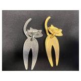 Vintage Gold-Tone Filigree Cat Pins Inc KIM & JJ