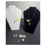 Sterling Silver Necklace with Pendant & 12K GF Necklace (w knot) & Pendant, 3 Pair of Earrings