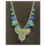 Blue Crystal Necklace & Earrings Set - Gold-Tone with Silver Chain & Elsie Necklace w "Cow" Face Pendant