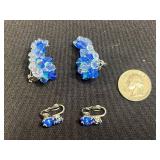 Blue Crystal Necklace & Earrings Set - Gold-Tone with Silver Chain & Elsie Necklace w "Cow" Face Pendant