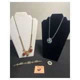Sterling Silver India Teal Center Ring SZ 6 & Necklace Set with Crystal Halo & Pearl Border & More!
