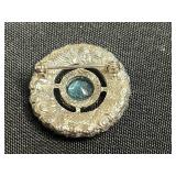 Sterling Silver India Teal Center Ring SZ 6 & Necklace Set with Crystal Halo & Pearl Border & More!