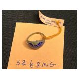 Sterling Silver India Teal Center Ring SZ 6 & Necklace Set with Crystal Halo & Pearl Border & More!