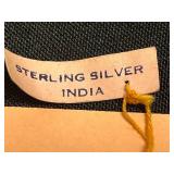 Sterling Silver India Teal Center Ring SZ 6 & Necklace Set with Crystal Halo & Pearl Border & More!