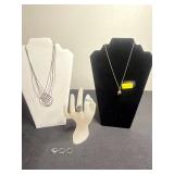 12K GF Chain w Mustard Seed Pendant, Gold-Tone & Silver Multi-Chain Necklace w Pendant & 925 Turquoise Enamel Rings