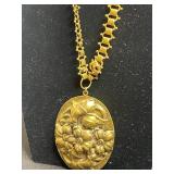 Sterling Black Onyx Cameo Ring, Two Vintage Gold-Tone Necklaces - Beaded Color-Strand & Medal Pendant