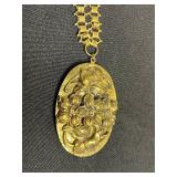 Sterling Black Onyx Cameo Ring, Two Vintage Gold-Tone Necklaces - Beaded Color-Strand & Medal Pendant
